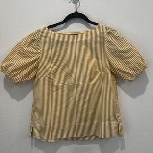 J Crew Womens Size XS Yellow Striped Boat Neck Puff Sleeve Top